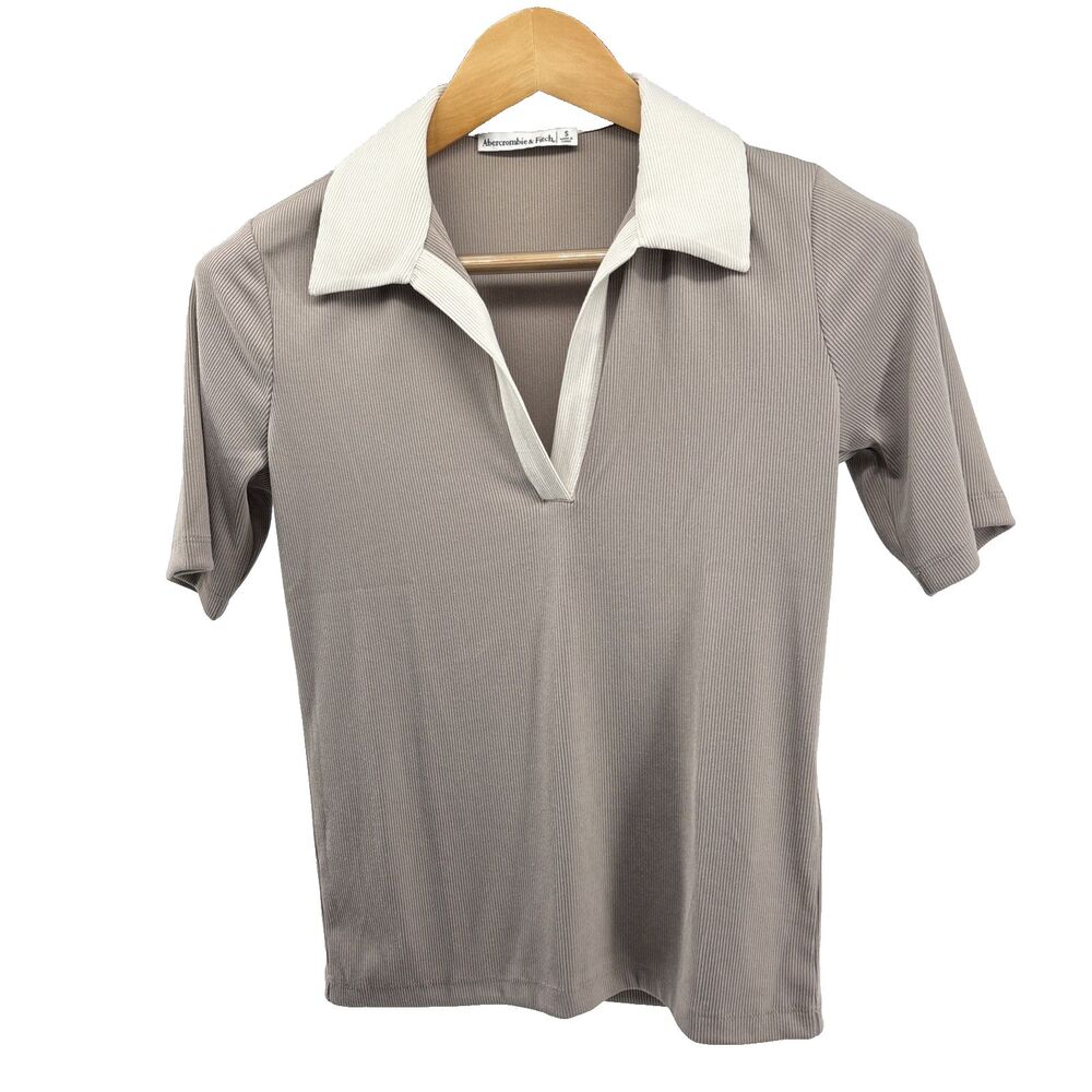 Abercrombie & Fitch Ribbed  Stretch Polo Womens S Tan/beige